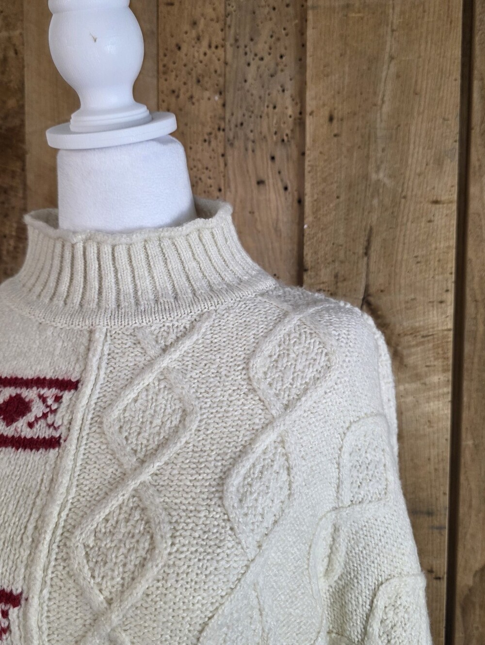 American Eagle Patechwork Fair Isle Cable Knit Sweater Medium Nordic Cabincore - Picture 10 of 12